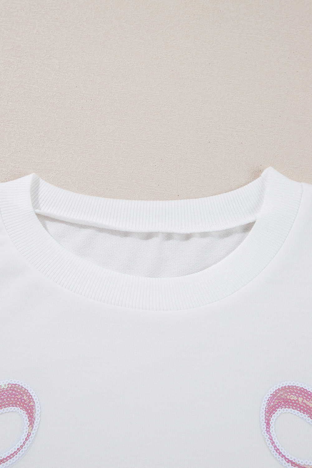 Beige Bow Valentine Drop Shoulder Loose Sweatshirt - loveforevers
