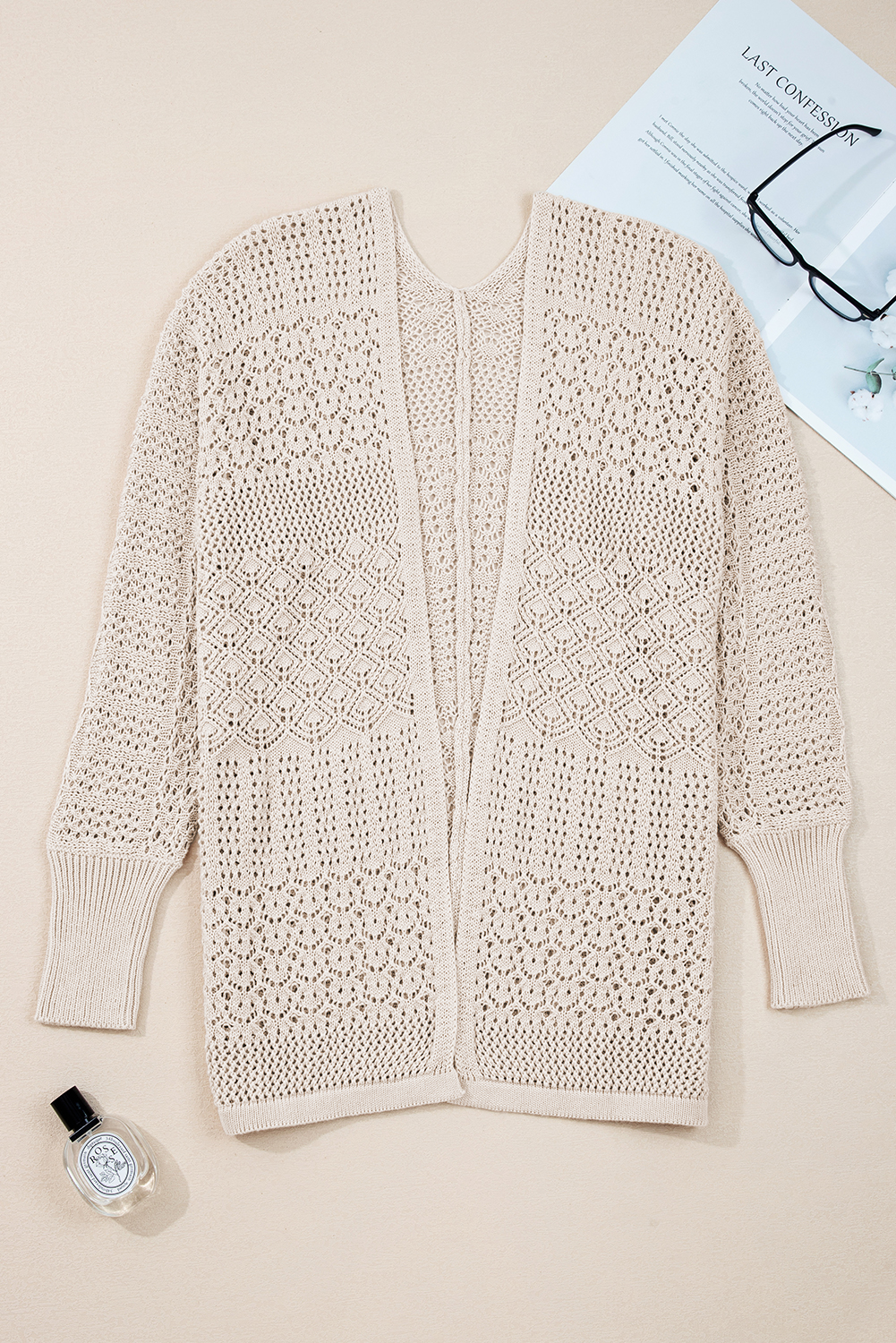 Redwood Burl Mixed Pattern Knitted Open Front Plus Cardigan - loveforevers