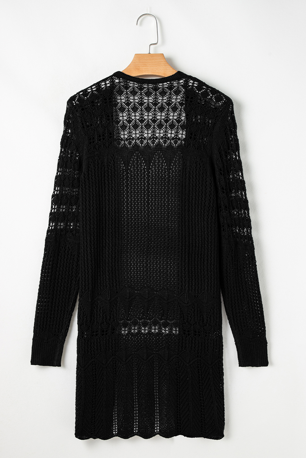 Black Crochet Hollow Out Open Front Cardigan - loveforevers