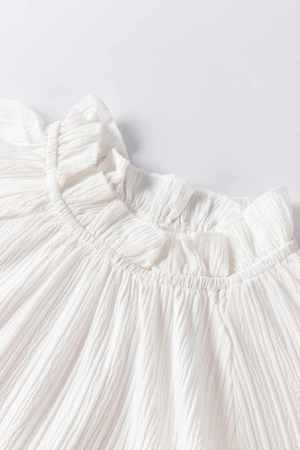 White Frilled Mock Neck Ripple Bubble Sleeve Blouse - loveforevers