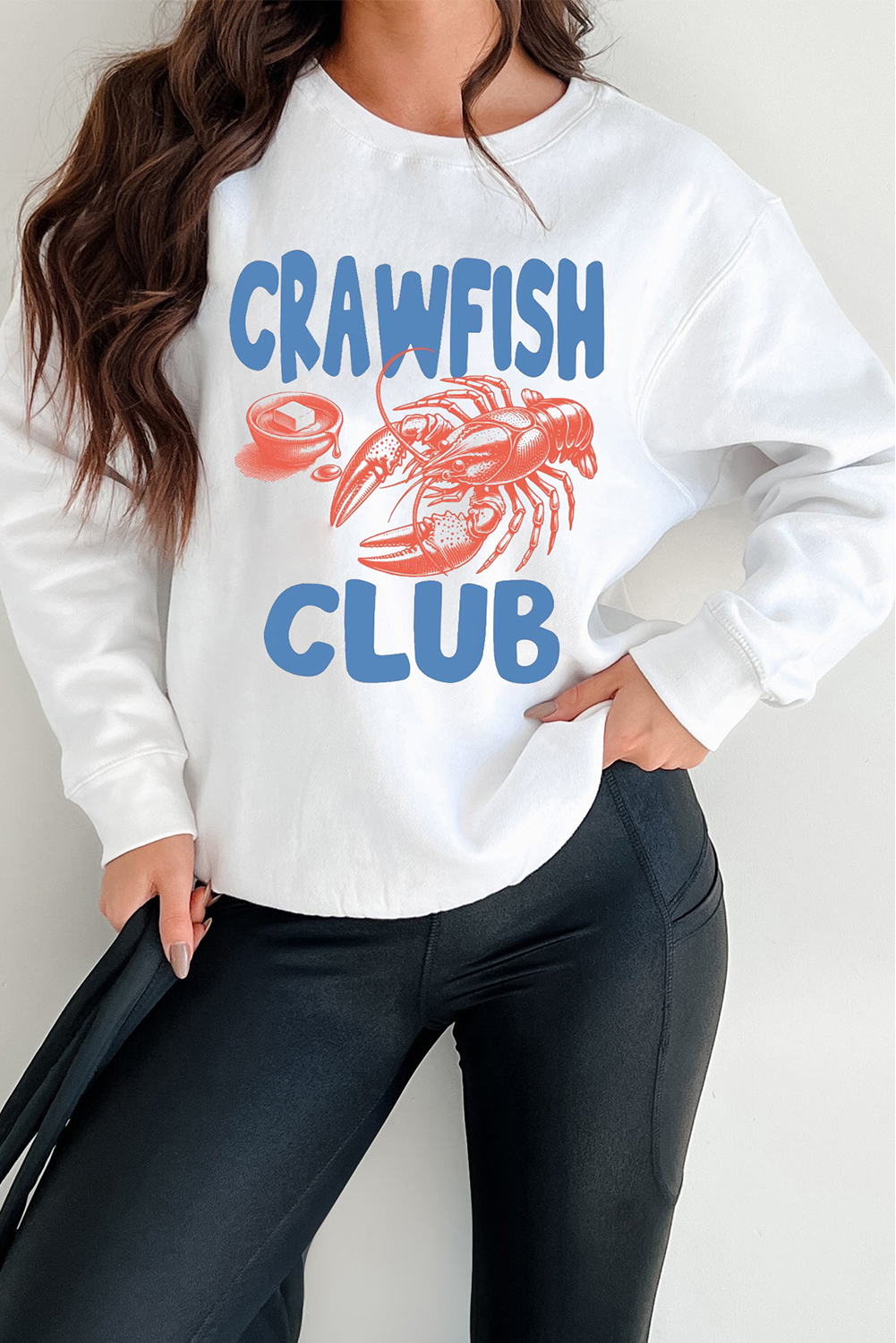 White CRAWFISH CLUB Printed Drop Shoulder Sweatshirt - loveforevers