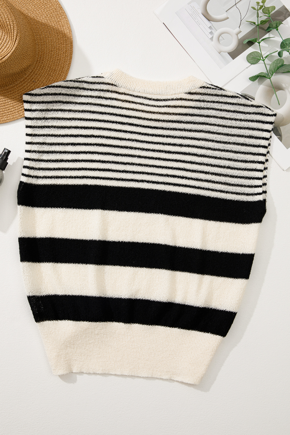Black white Striped O Neck Sweater Vest - loveforevers