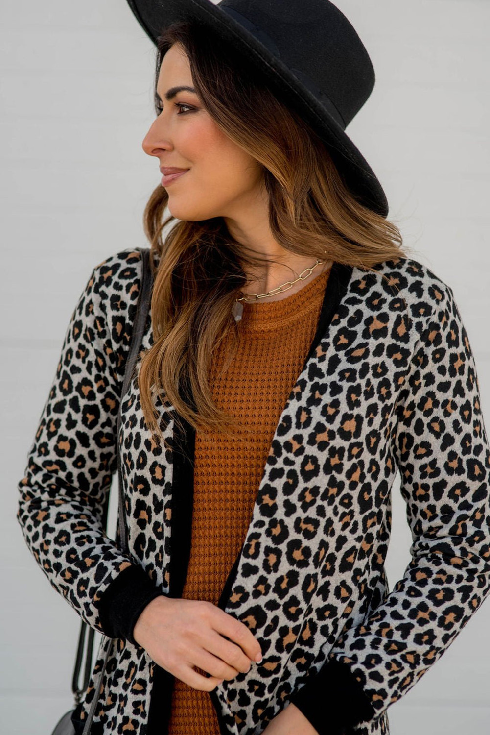 Black Leopard Patched Pocket Open Front Cardigan - loveforevers