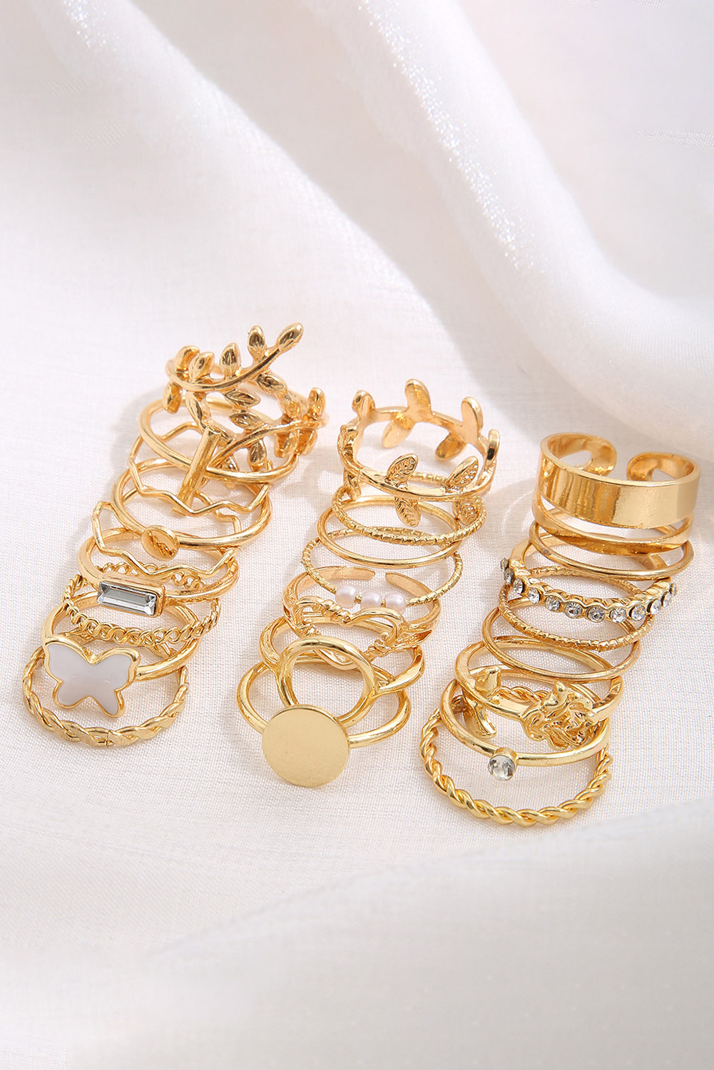 Gold Butterfly Vines Hollowed Heart Geometric 24-piece Ring set - loveforevers