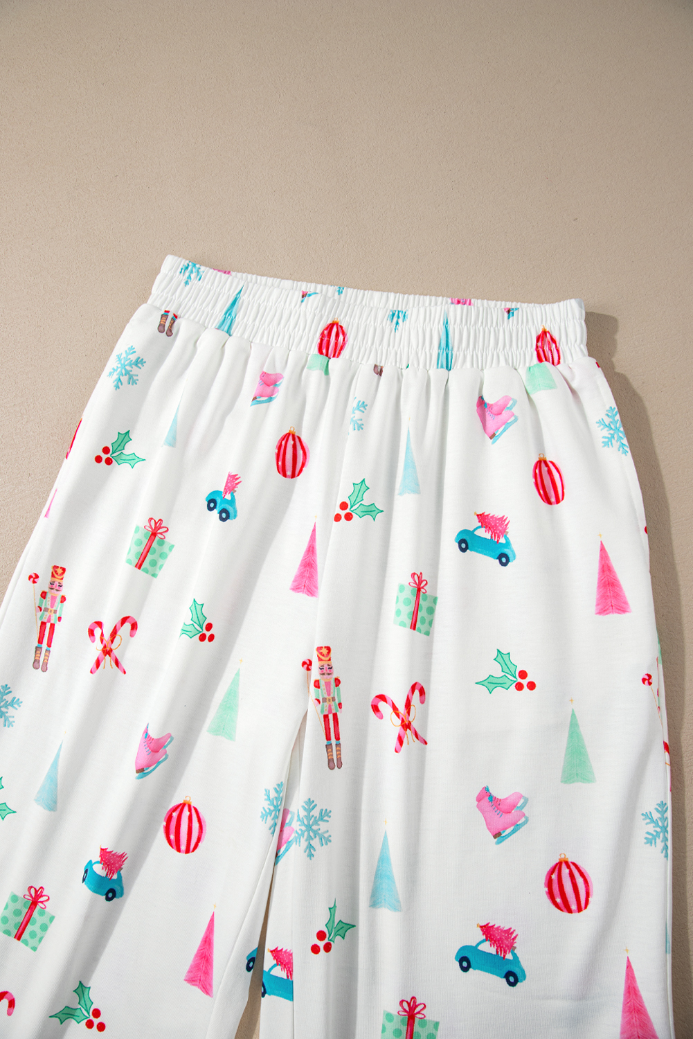 White Christmas Print Lapel Shirt and Pants Sleepwear - loveforevers