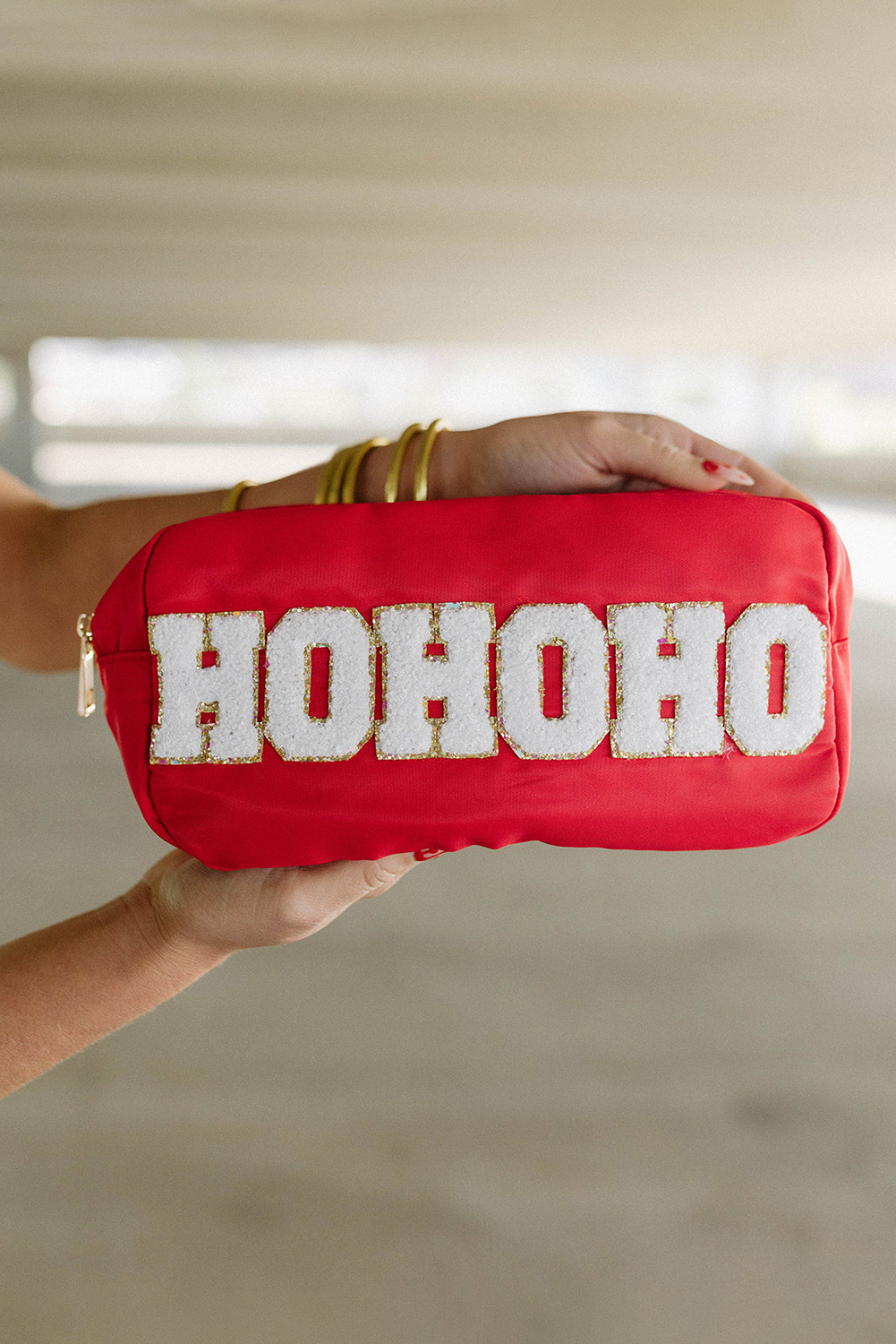 Fiery Red HOHOHO Chenille Glitter Zipper Large Makeup Bag - loveforevers