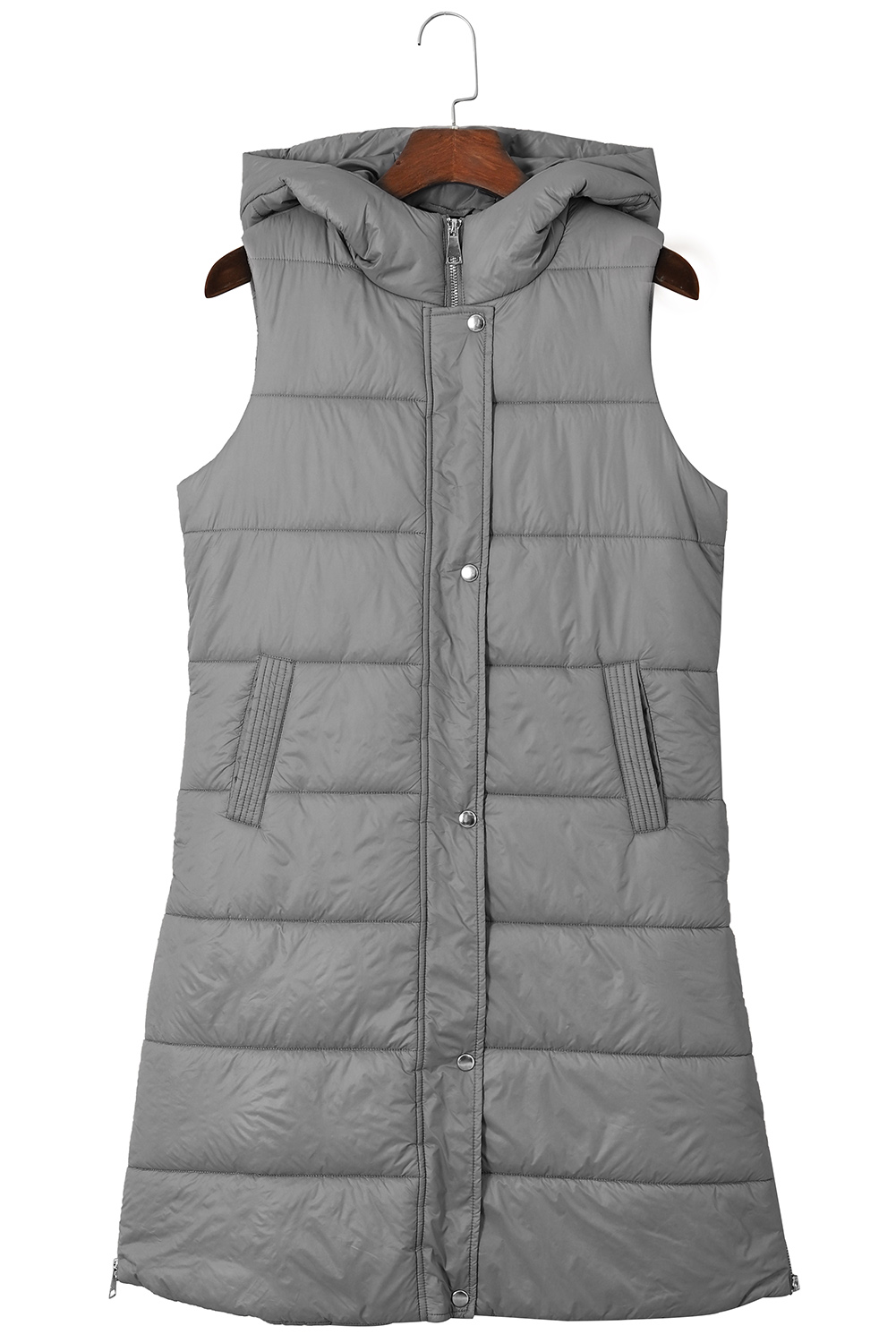 Dark Grey Hooded Long Quilted Vest Coat - loveforevers