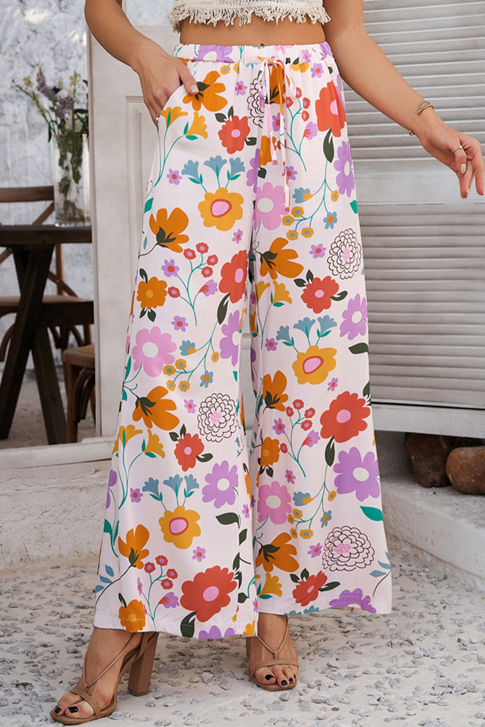 Pink Boho Print Wide Leg High Waist Casual Pants - loveforevers