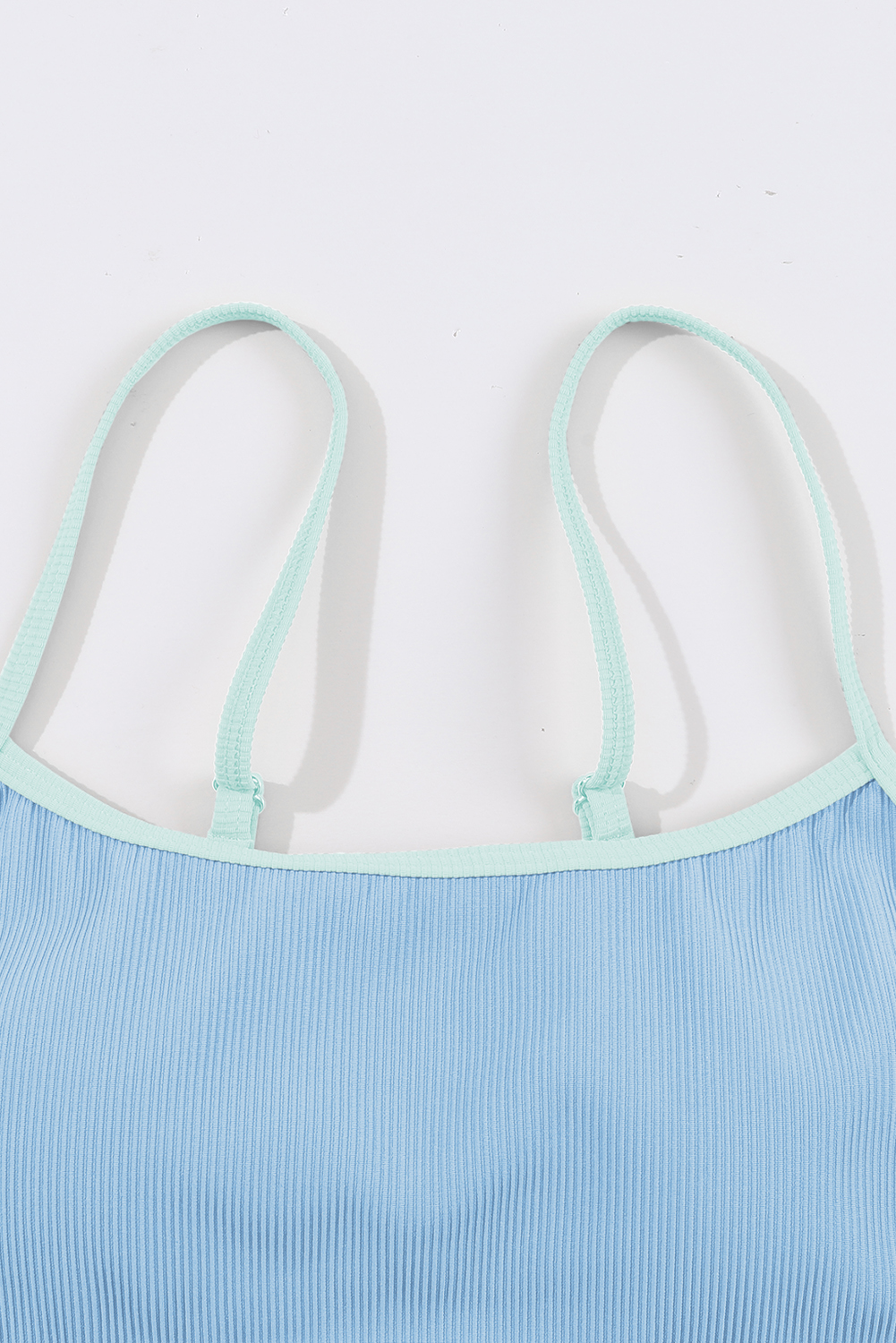 Beau Blue Stylish Ribbed Contrast Trim Spaghetti Straps 2pcs Bikini Swimsuit - loveforevers