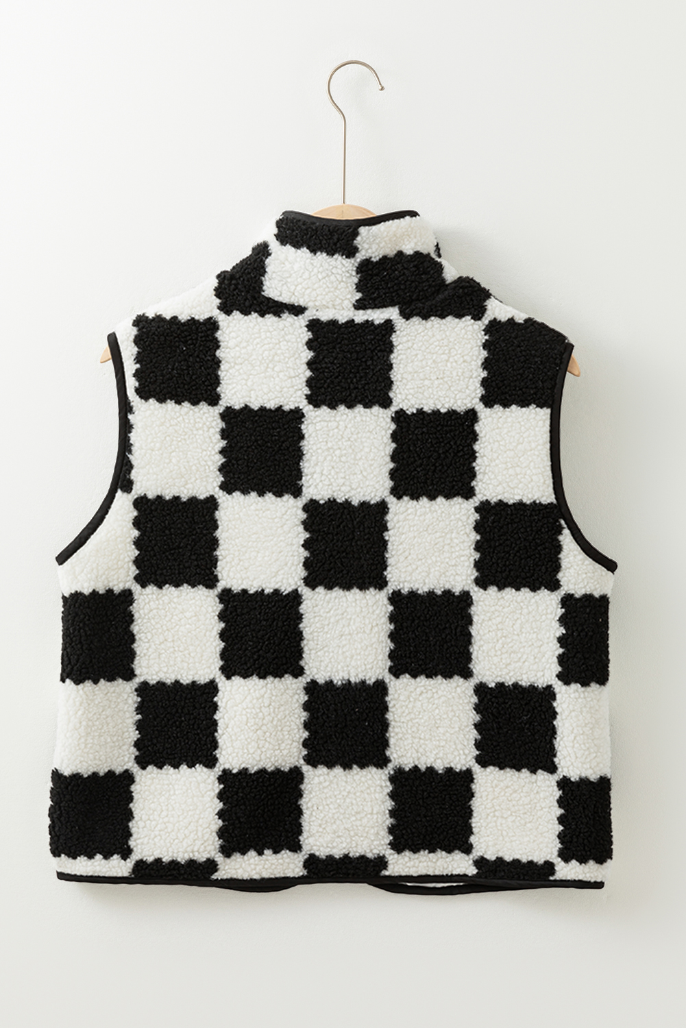 Khaki Checkered Sherpa Collared Jacket Vest - loveforevers