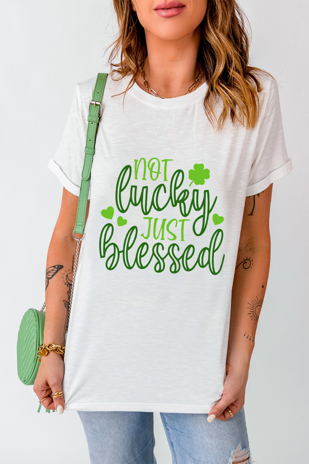 Black St. Patricks Lucky Clover Print O Neck T Shirt - loveforevers