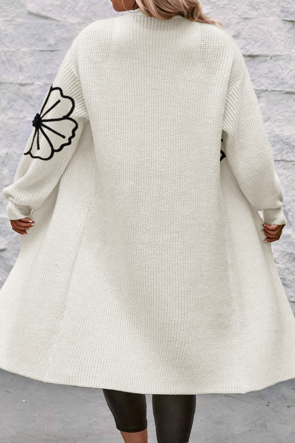 Black Flower Embroidered Drop Shoulder Open Front Duster Cardigan - loveforevers