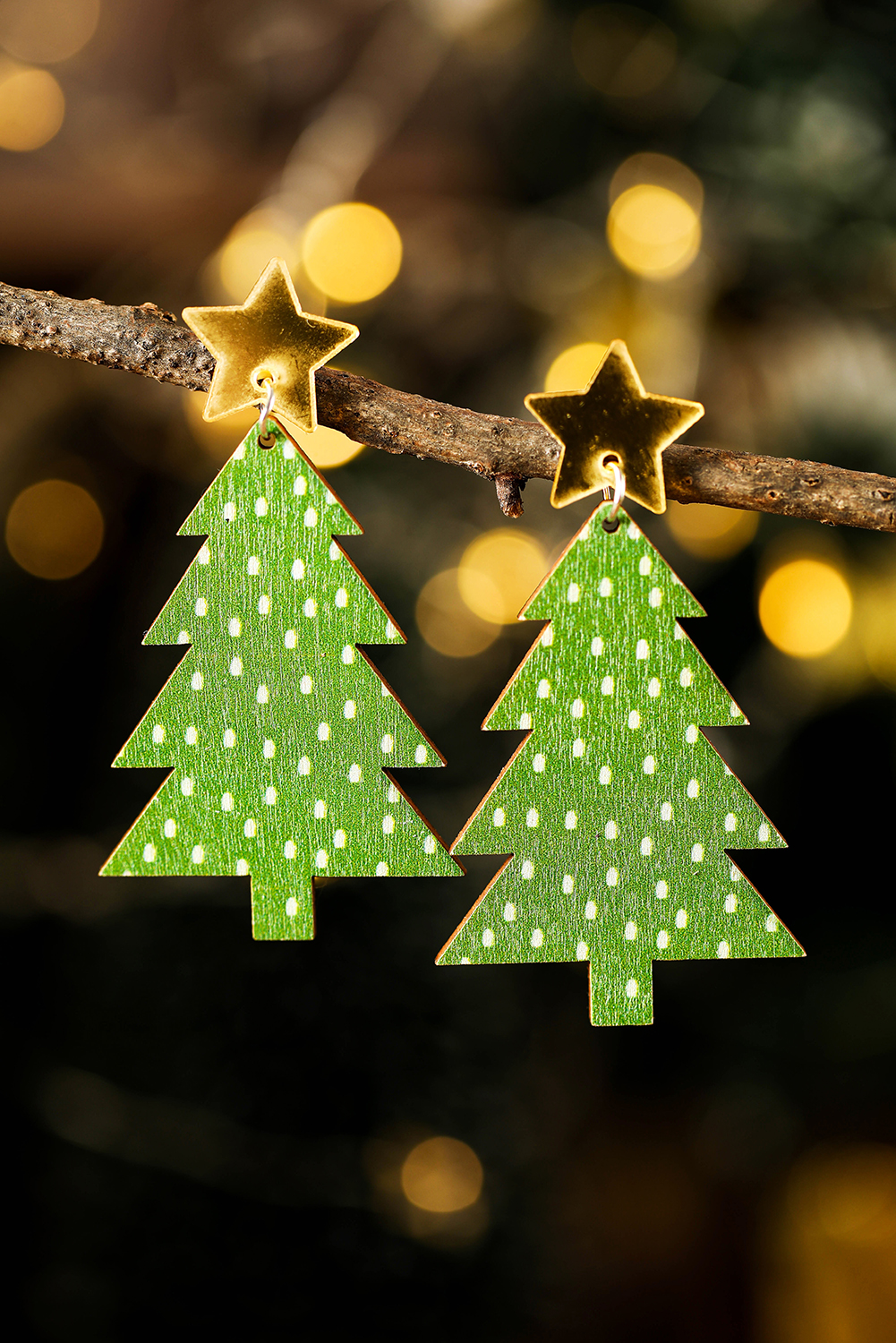 Green Polka Dot Print Christmas Dangle Earrings - loveforevers