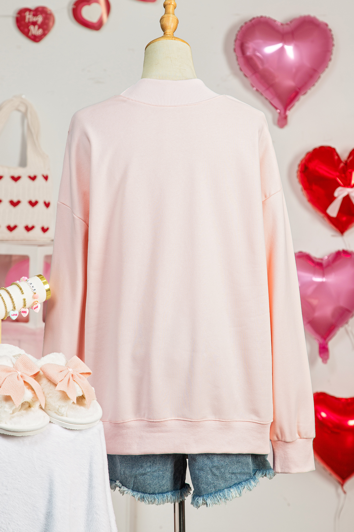 Apricot Pink Cowgirl Element Embroidered Detail Mock Neck Sweatshirt - loveforevers