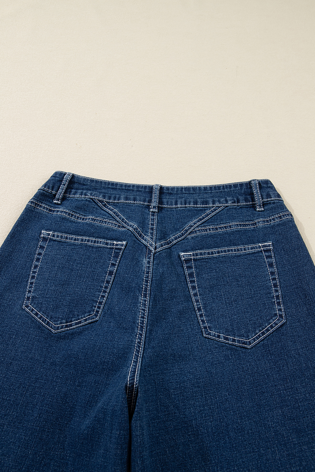 Sail Blue Stitched Waist Detail Loose Cuffed Jeans - loveforevers