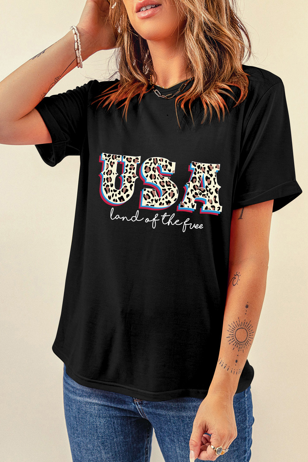 Gray Blooming USA Flag Print Casual T Shirt - loveforevers