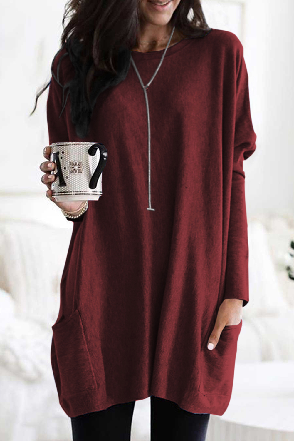 Fiery Red Sky Blue Longline Pocketed Top - loveforevers