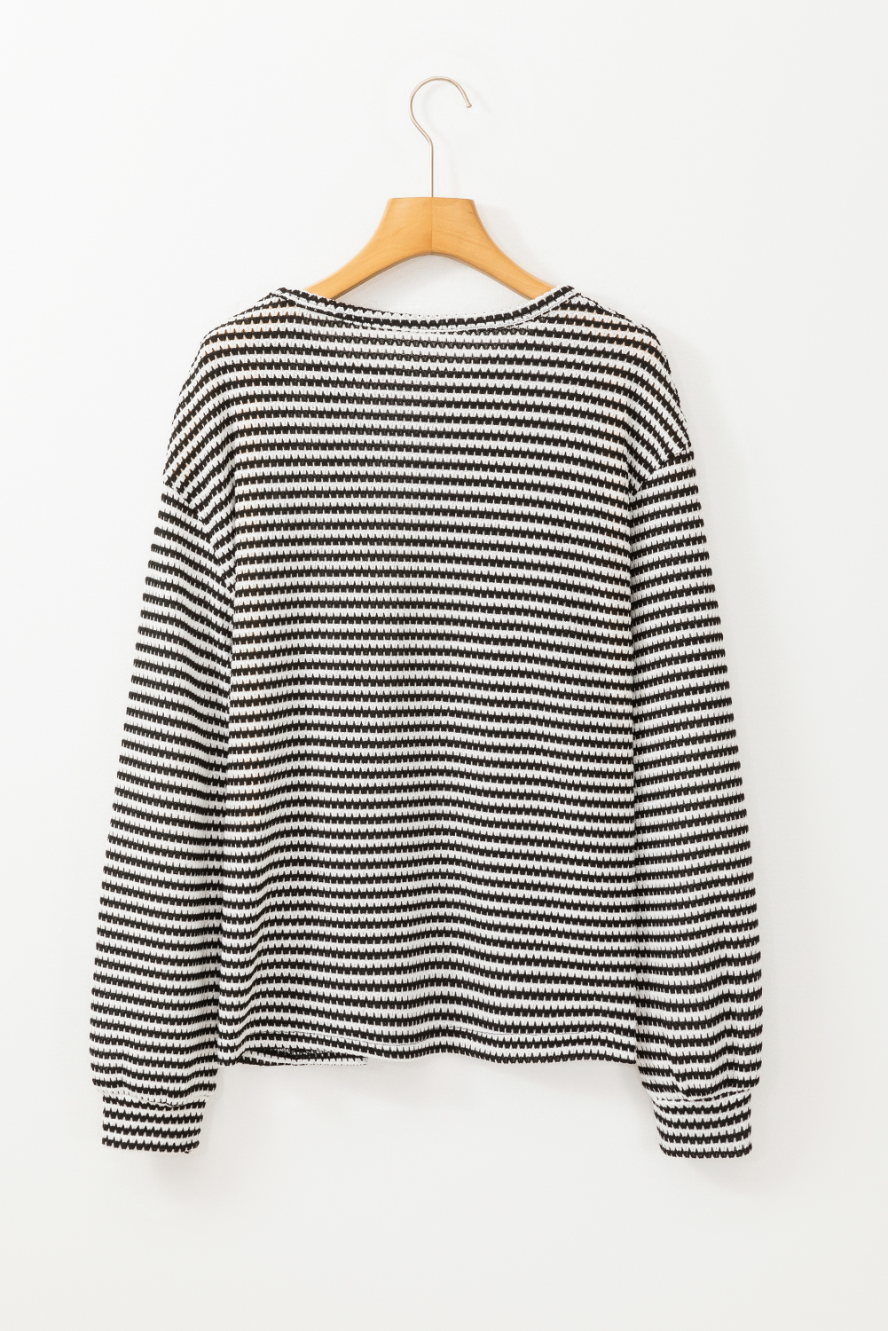 Black Stripe Round Neck Drop Shoulder Long Sleeve Top - loveforevers