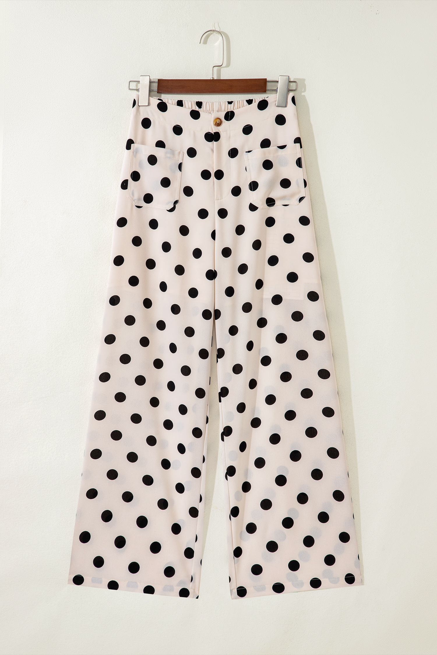 White Polka Dot Print Patched Pocket Loose Pants - loveforevers