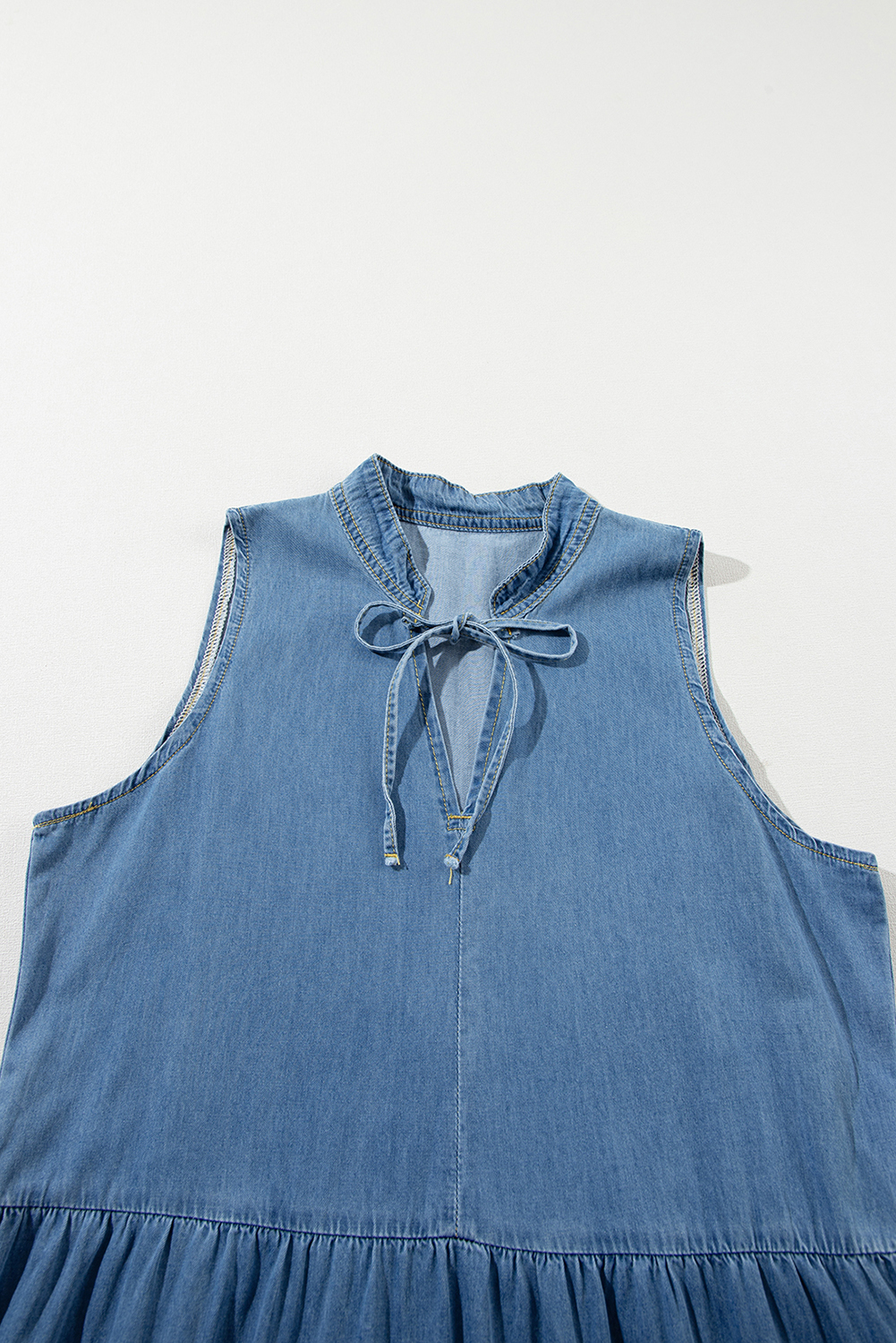Blue Sleeveless Tiered Chambray Maxi Dress - loveforevers