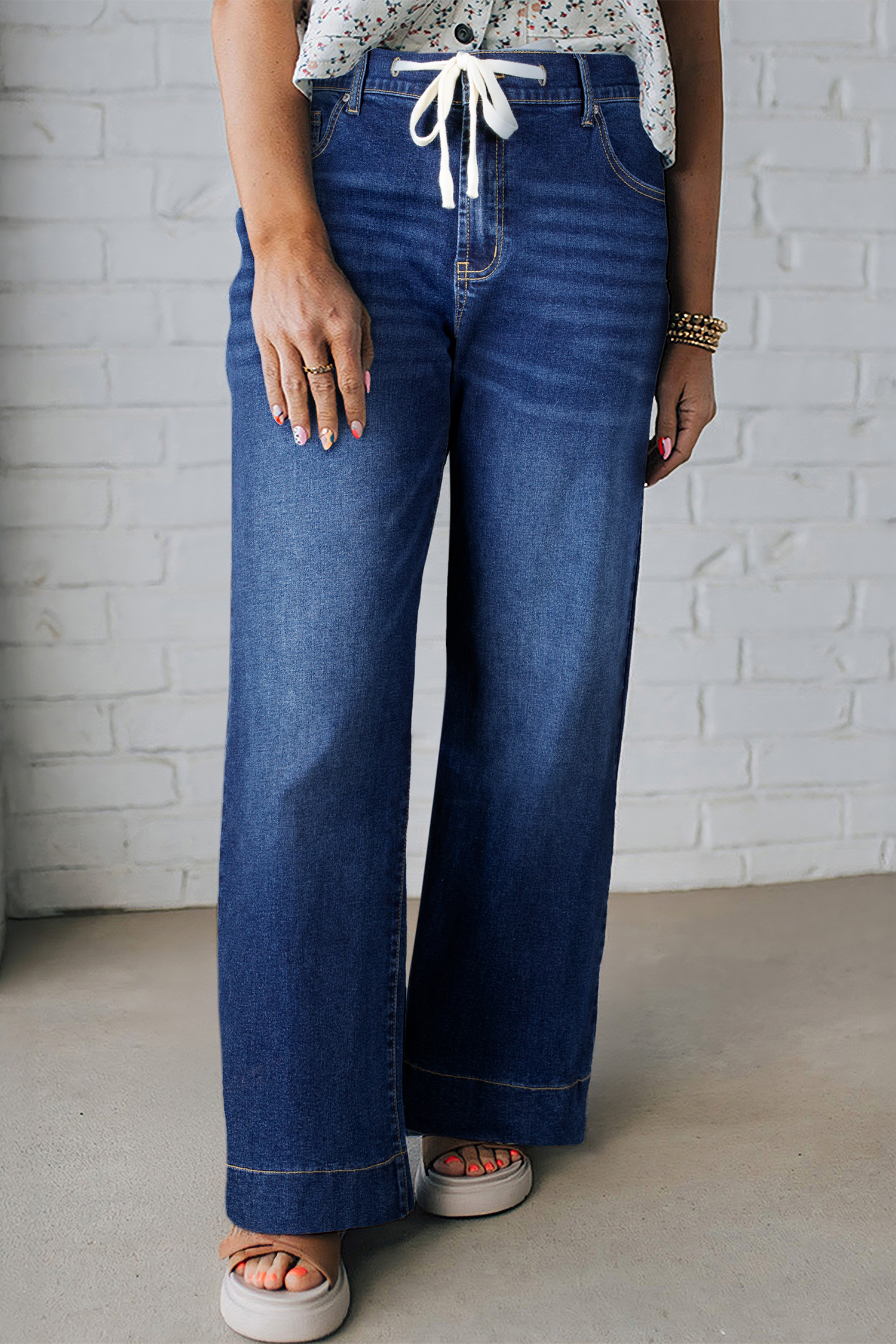 Blue Acid Wash Contrast Lace-up Plus Size Jeans - loveforevers