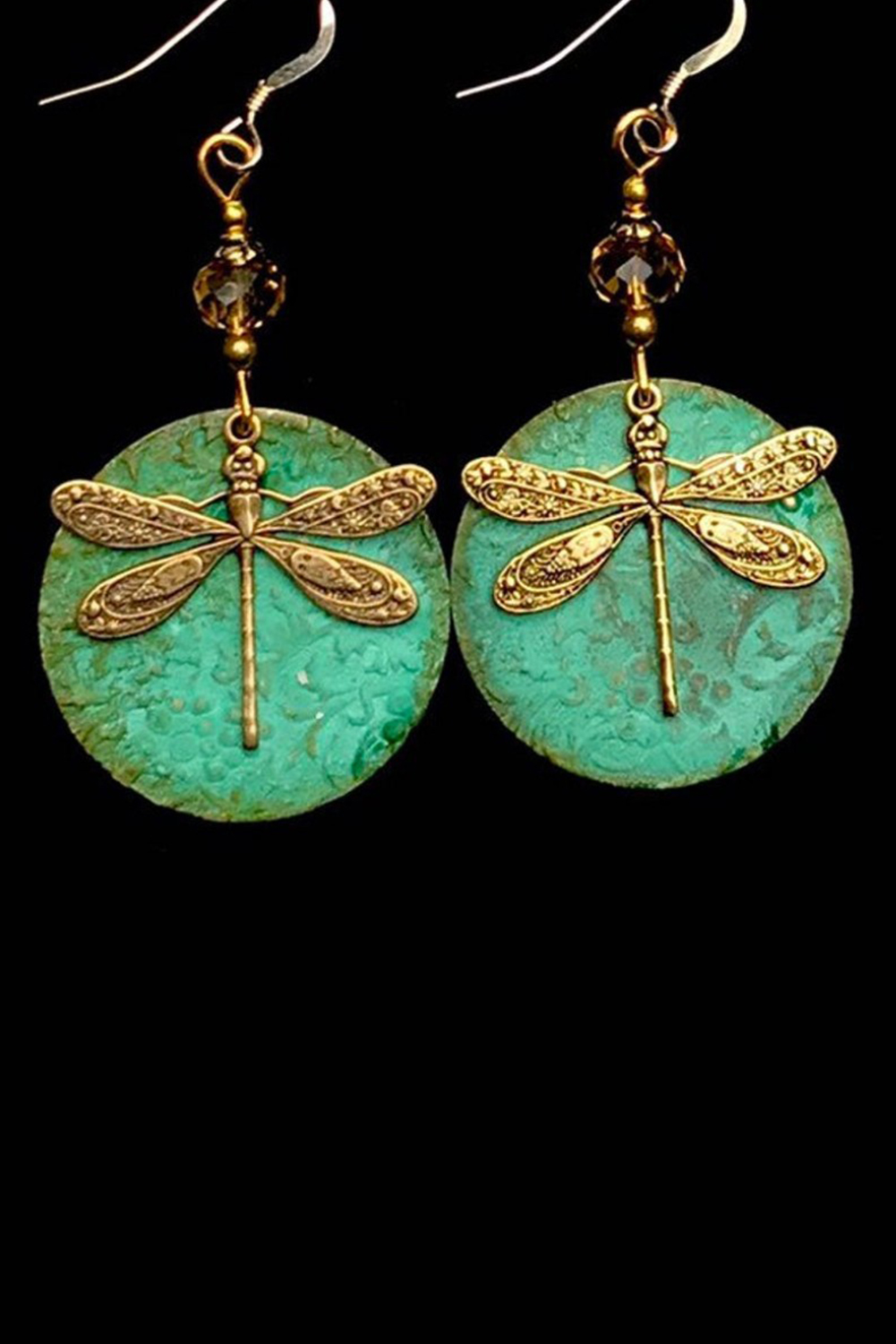 Dark Green Retro Dragonfly Hook Drop Earrings - loveforevers
