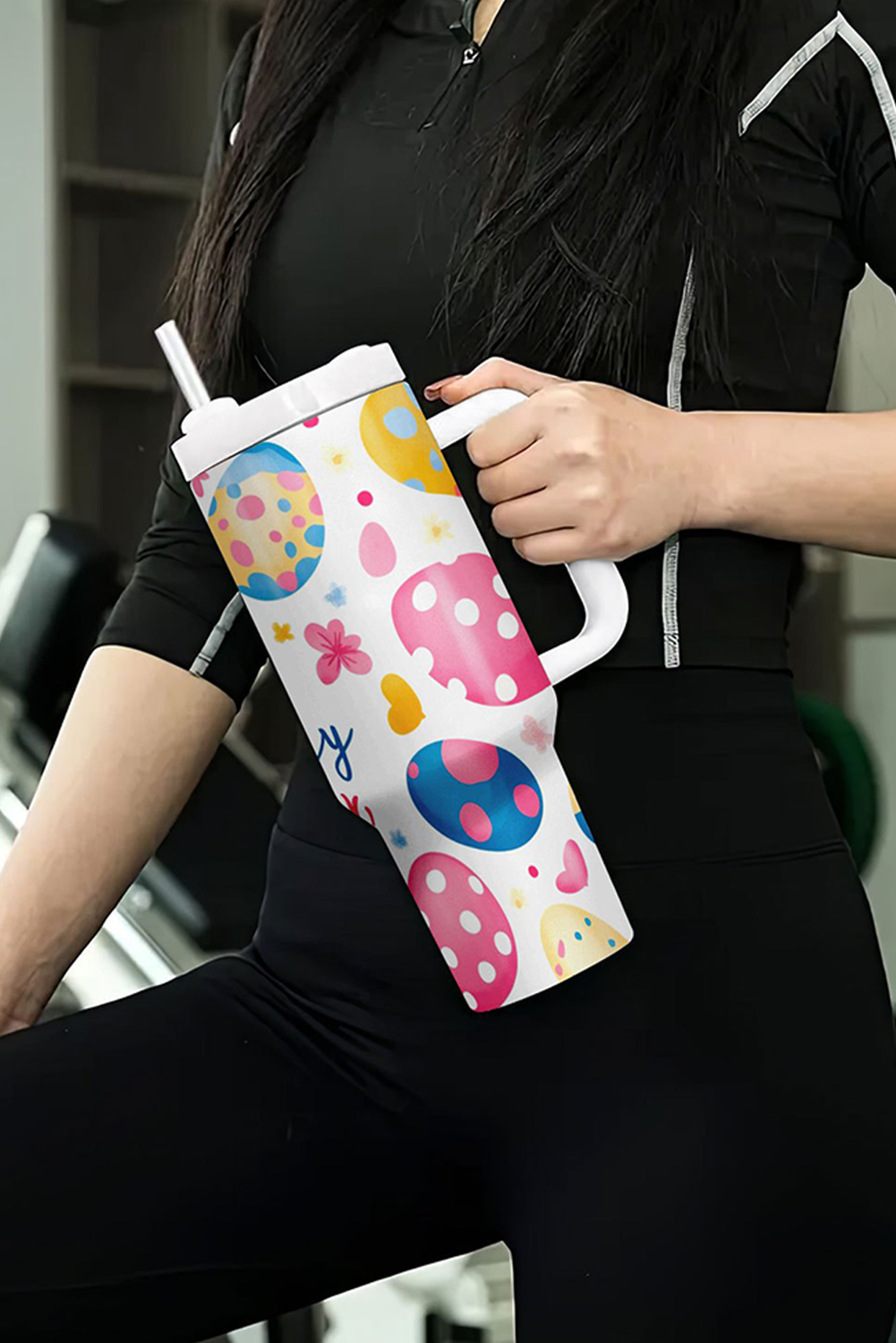 White Happy Easter Bunny Eggs Printed Thermal Tumbler - loveforevers