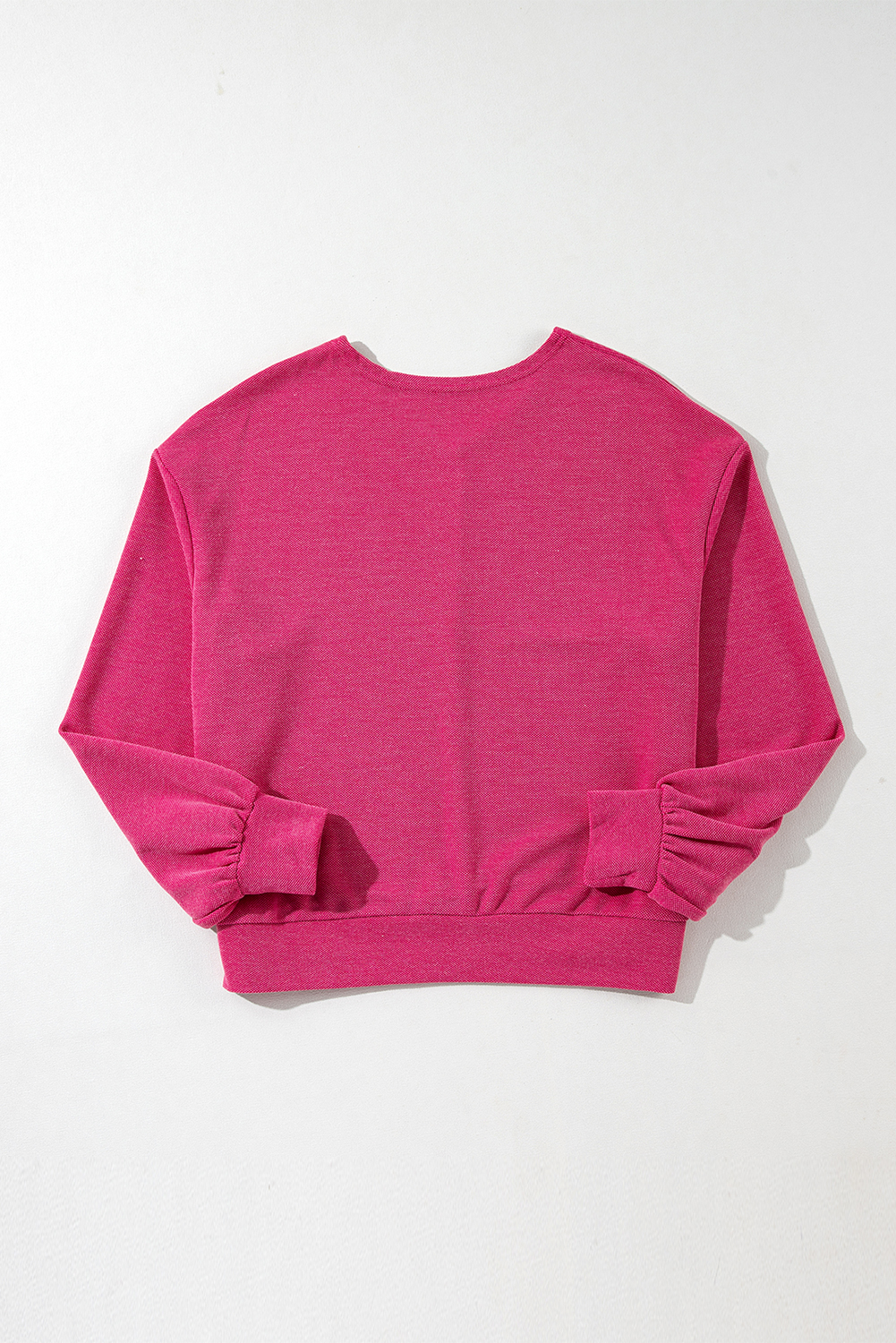 Rose Red Textured Long Sleeve V Neck Top - loveforevers