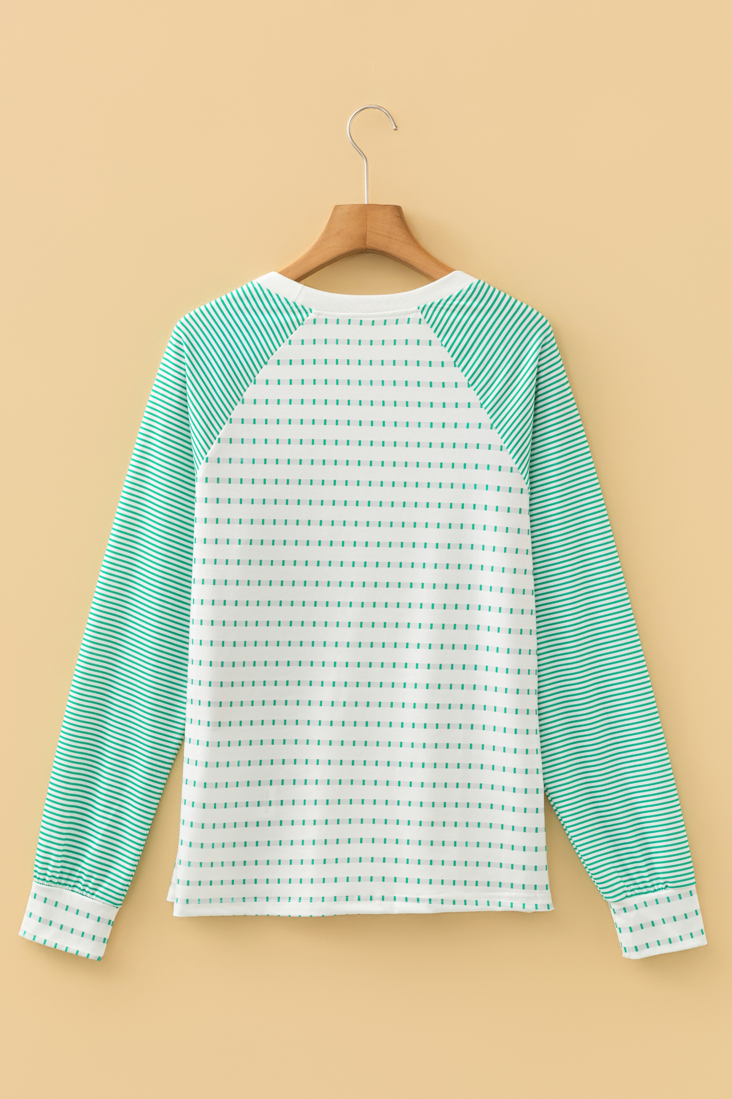 Green Stripe Contrast Raglan Sleeve Sequin St Patricks Element Top - loveforevers