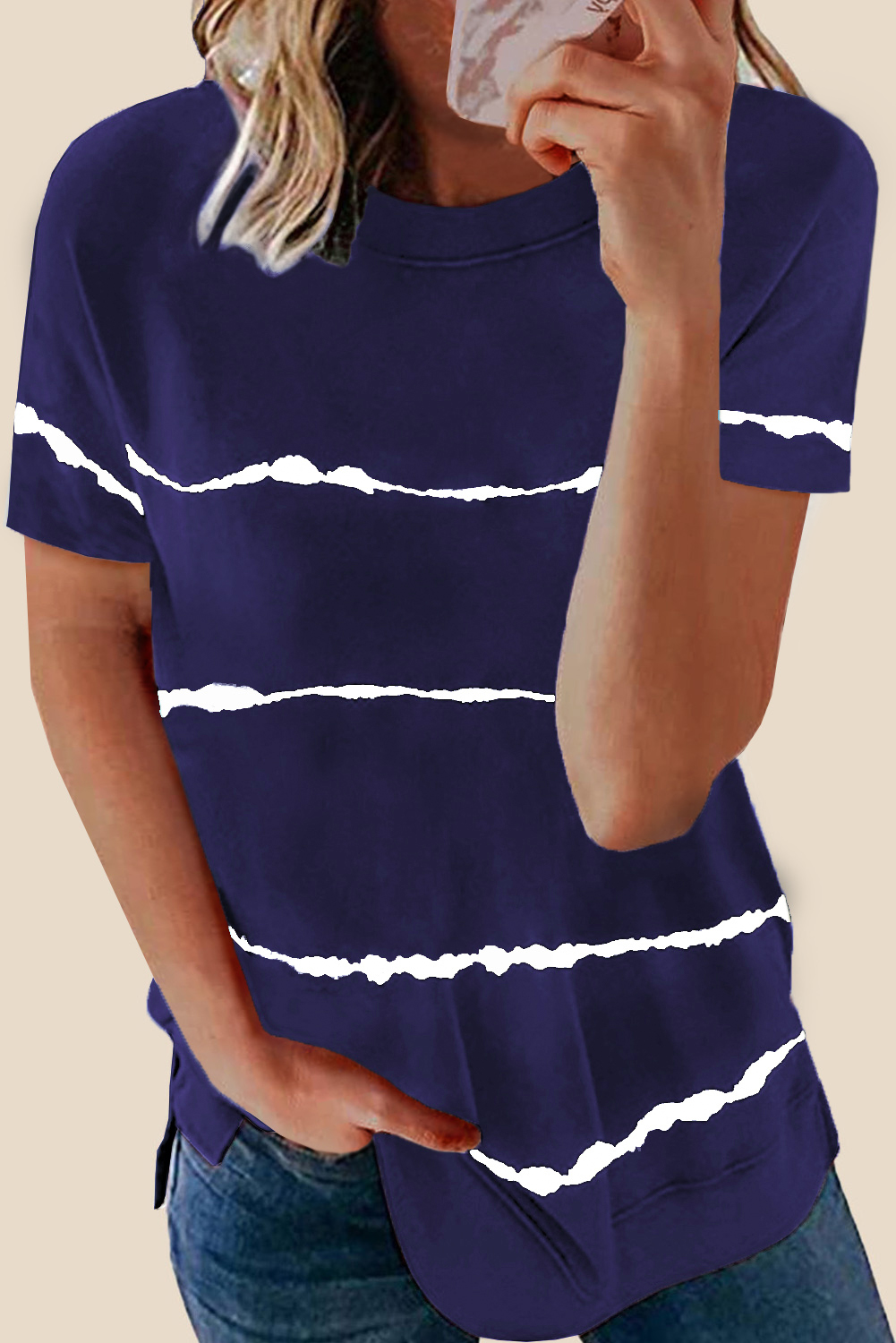 Blue Tie-dye Stripe Casual T-Shirt - loveforevers