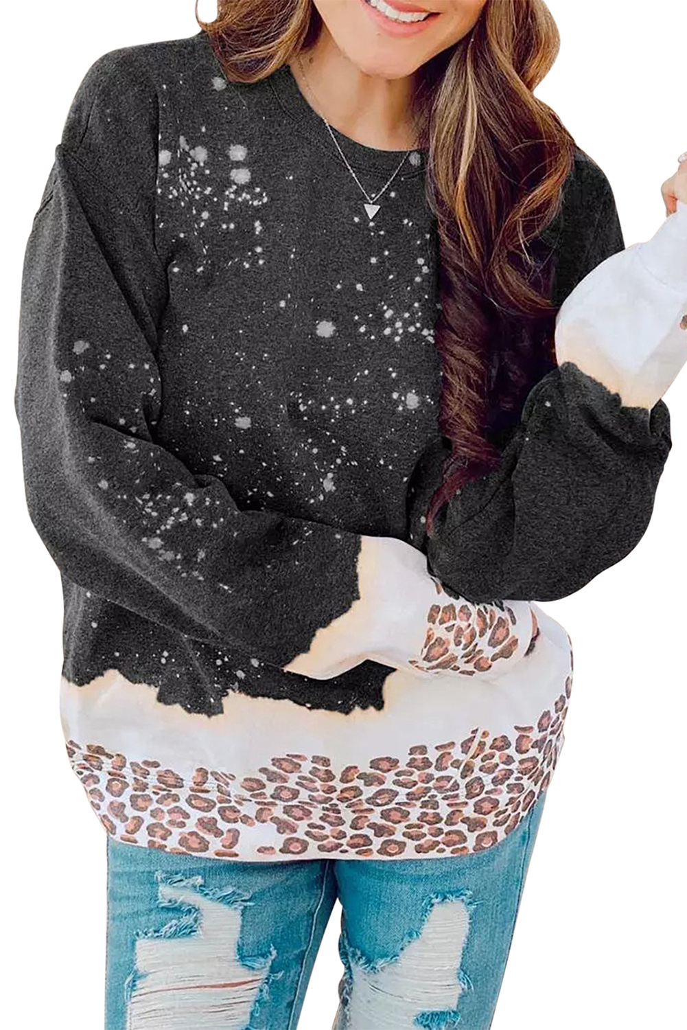 Fiery Red Leopard Bleached Pullover Sweatshirt - loveforevers