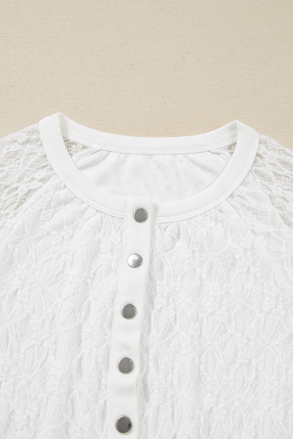 White Sheer Lace Long Sleeve Slim Henley Top - loveforevers