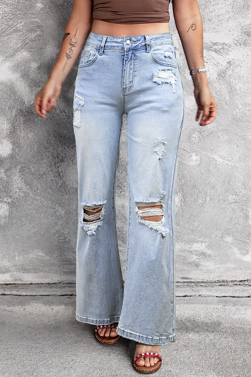 DEAR-LOVER Beau Blue Vintage Light Wash Distressed Flare Jeans - loveforevers