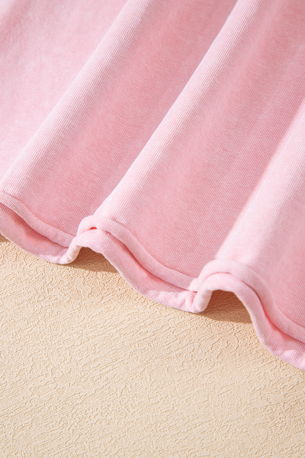 Light Pink Acid Wash Star Patched Rolled Trim Pants Set - loveforevers