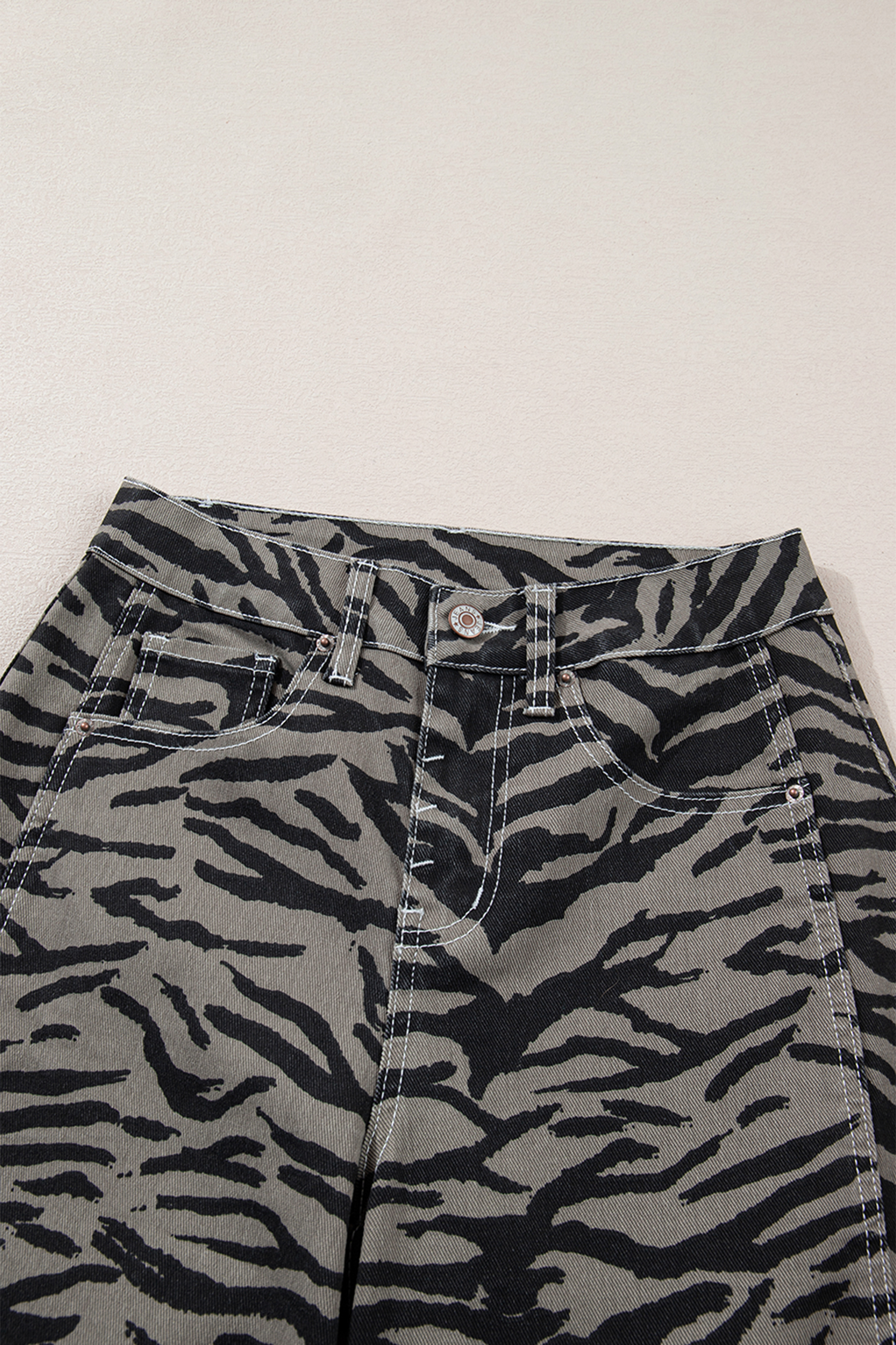 Gray Zebra Stripe Printed Wide Leg Jeans - loveforevers
