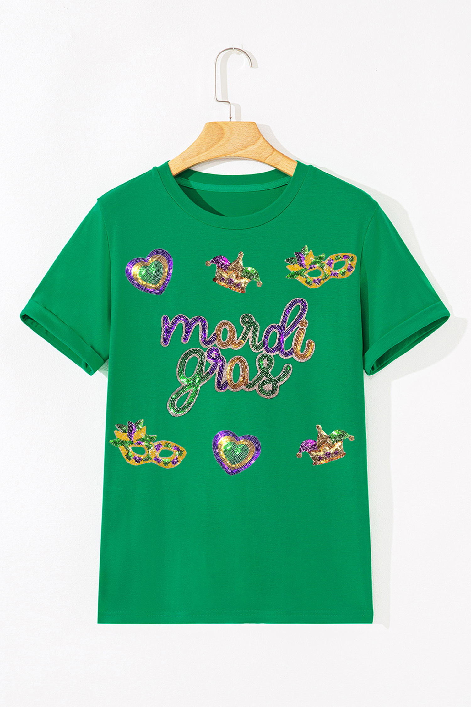 Bright Green Glitter Mardi Gras Mask Graphic T Shirt - loveforevers