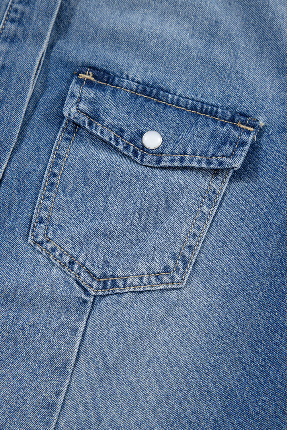 Dusk Blue Flap Pockets Slim Buttoned Denim Shirt - loveforevers