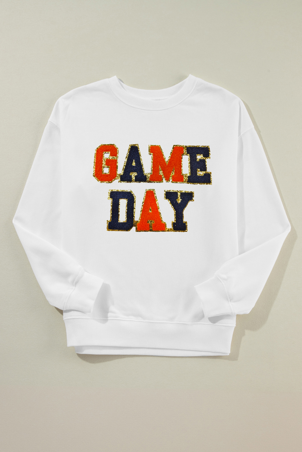White GAME DAY Chenille Letter Graphic Sweatshirt - loveforevers
