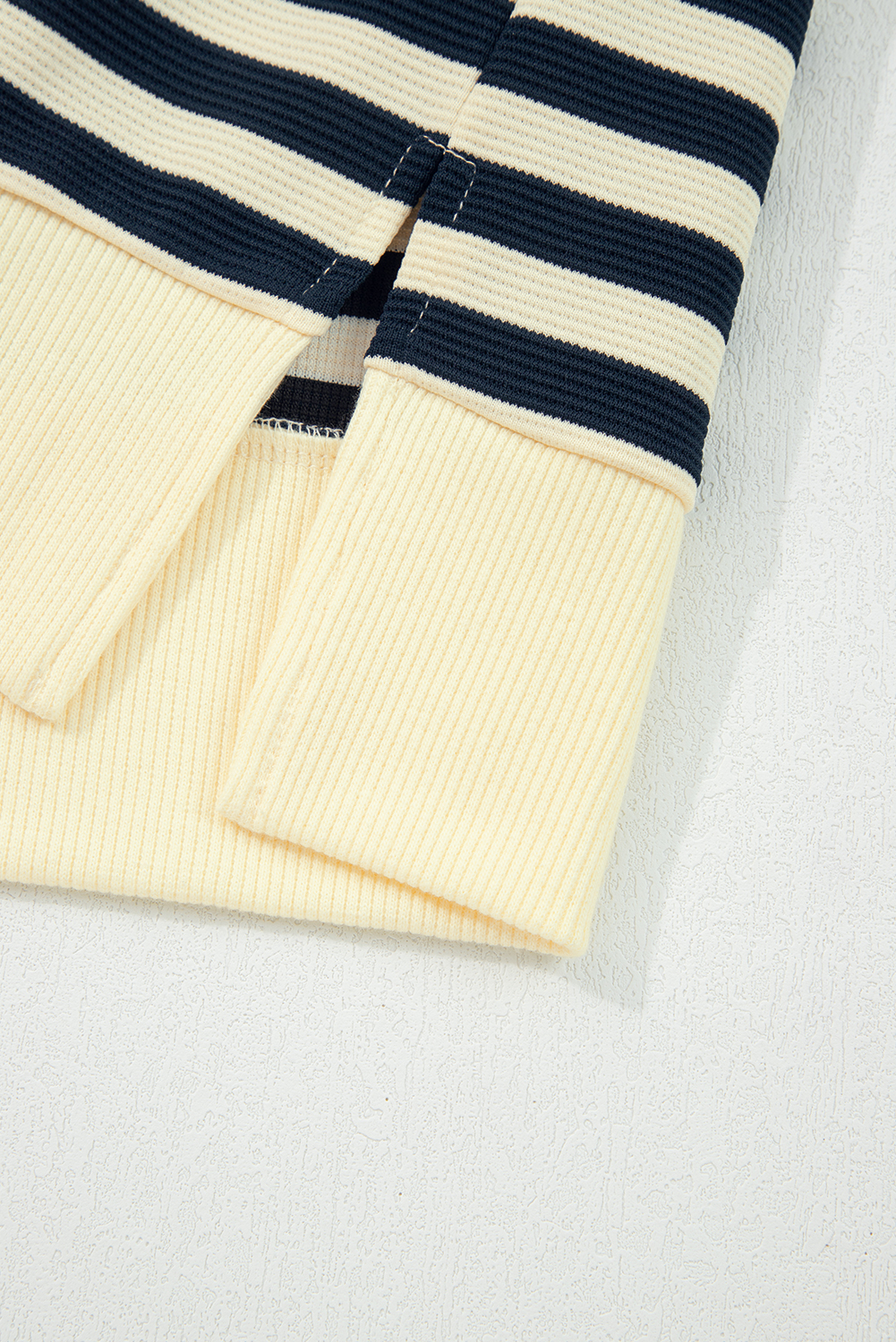 Blue Stripe Collared V Neck Long Sleeve Casual Top - loveforevers