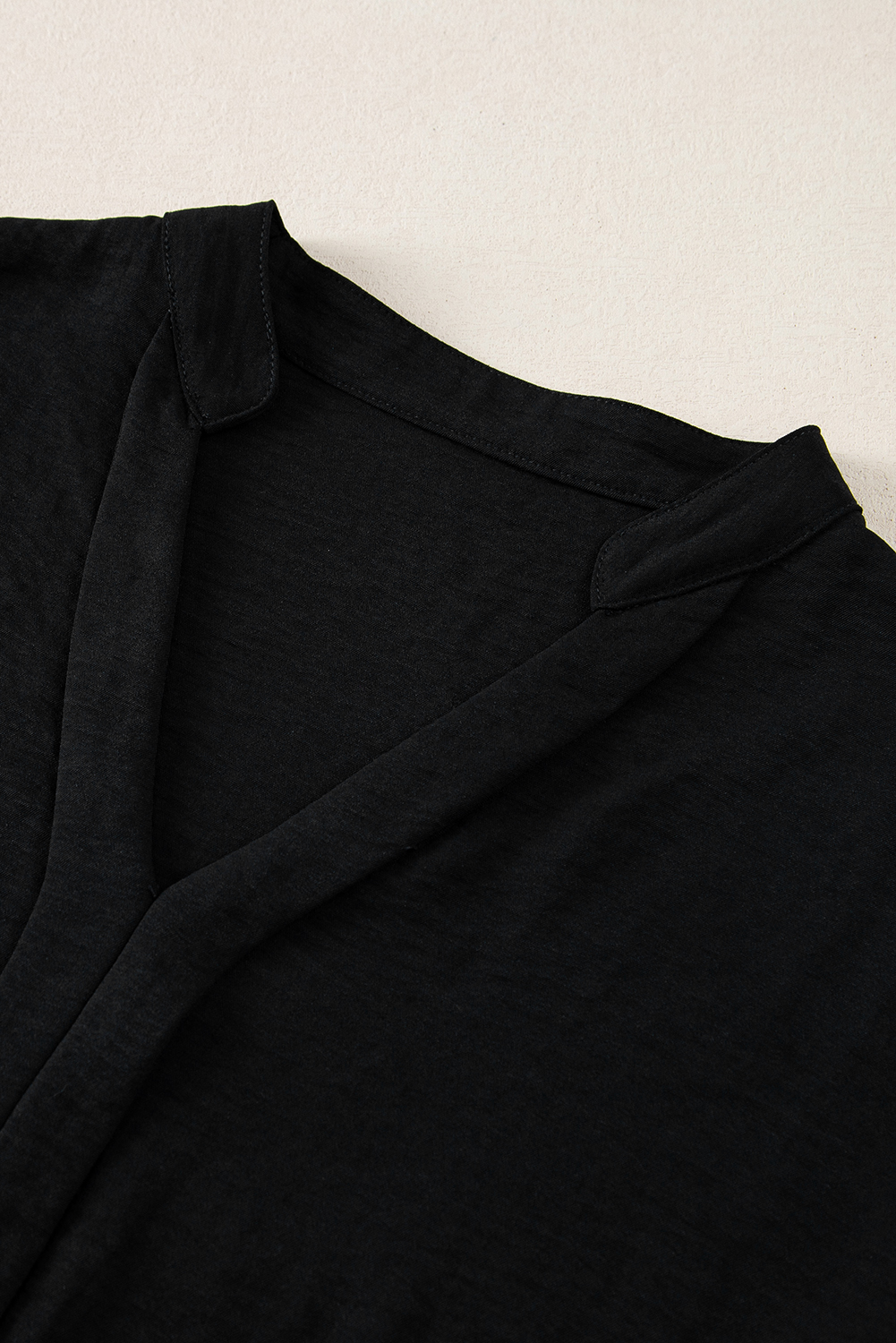 Black Notched Neck Batwing Sleeve Lightweight Blouse - loveforevers