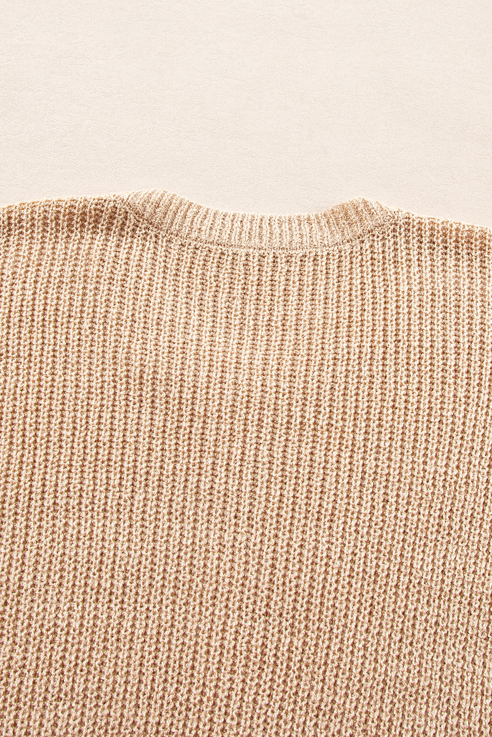 Light French Beige Contrast Striped 3/4 Sleeve Crew Neck Sweater - loveforevers