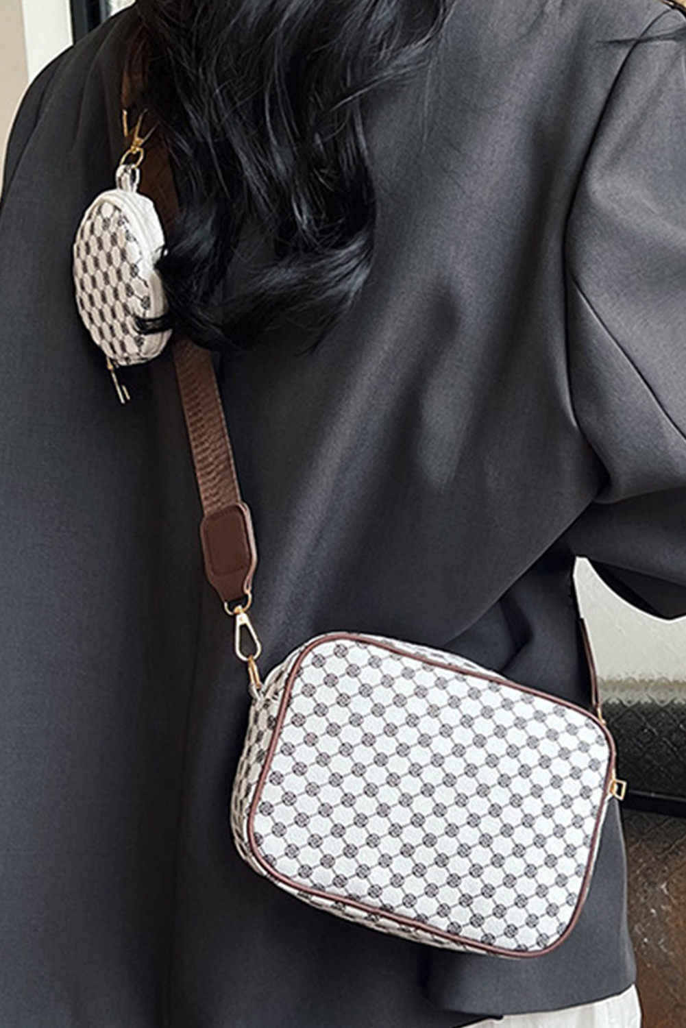 Coffee Checkered Print PU Leather Shoulder Bag with Coin Wallet - loveforevers