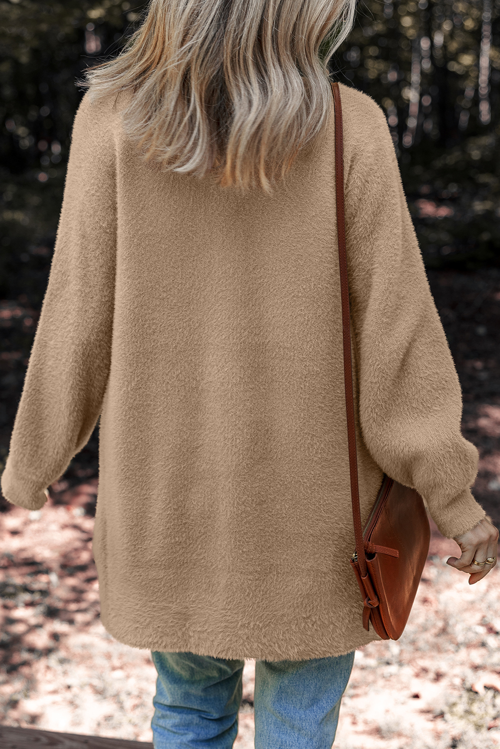 White Fuzzy Buttoned Front Midi Solid Cardigan - loveforevers