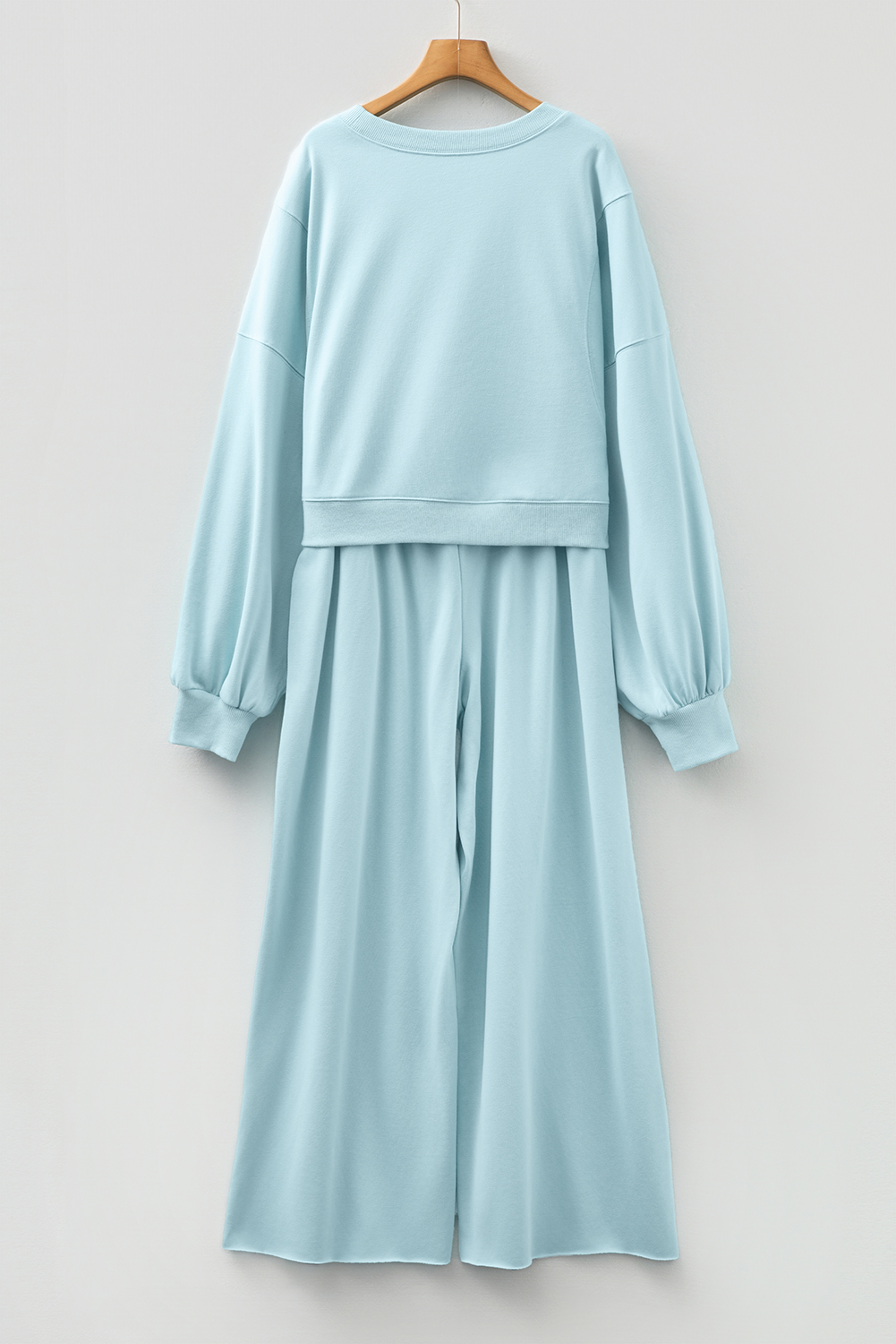 Bright Green Drop Shoulder Puff Sleeve Crop Pullover Drawstring Wide Leg Pants Set - loveforevers