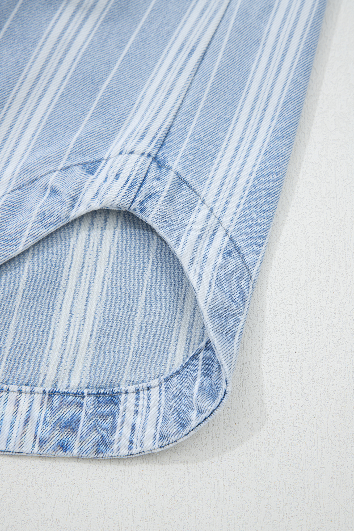 Sky Blue Stripe Boyfriend Chest Pocket Classic Denim Shacket - loveforevers