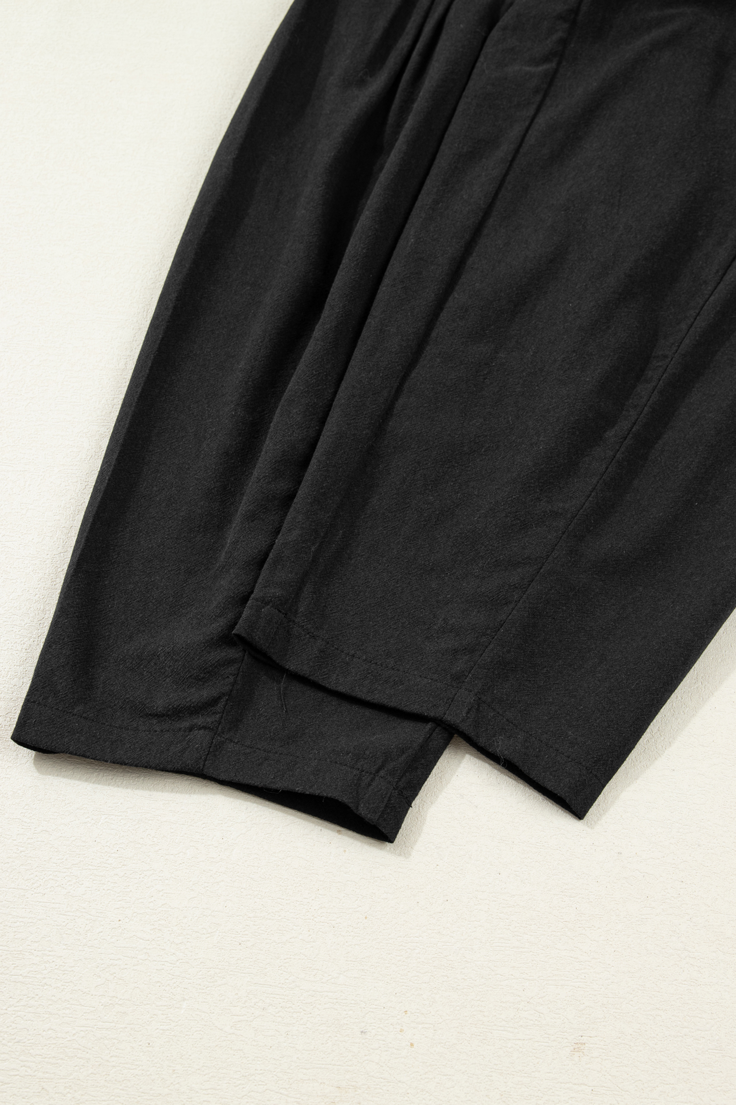 Black Drawstring Elastic Waist Patch Pocket Barrel Leg Casual Pants - loveforevers