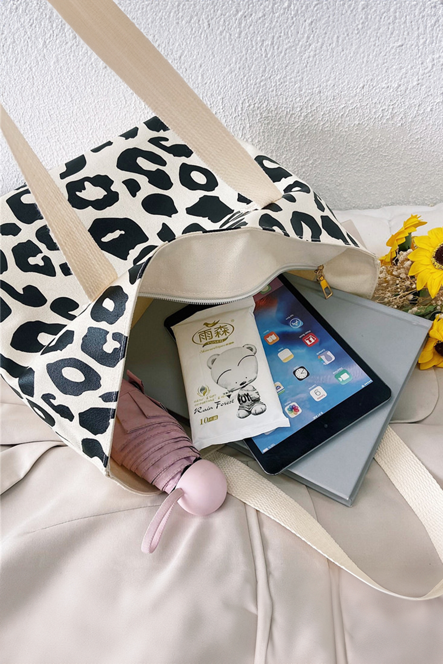 Black Leopard Print Canvas Tote Bag - loveforevers