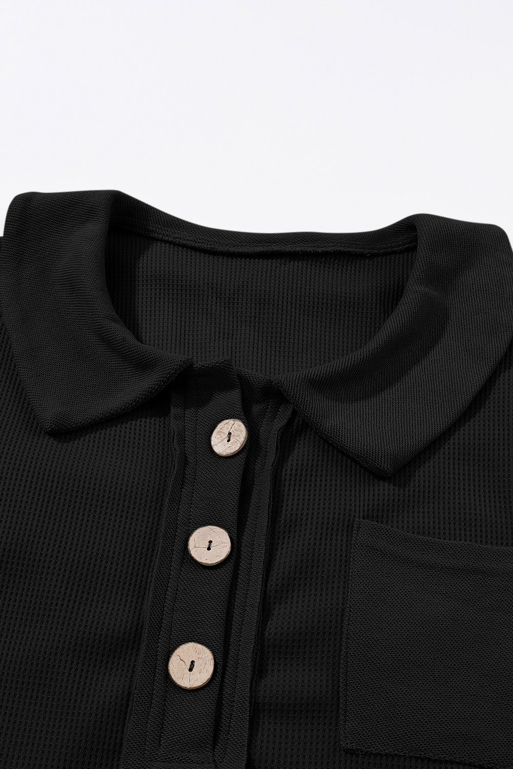 Brown Waffle Knit Buttoned Long Sleeve Top - loveforevers