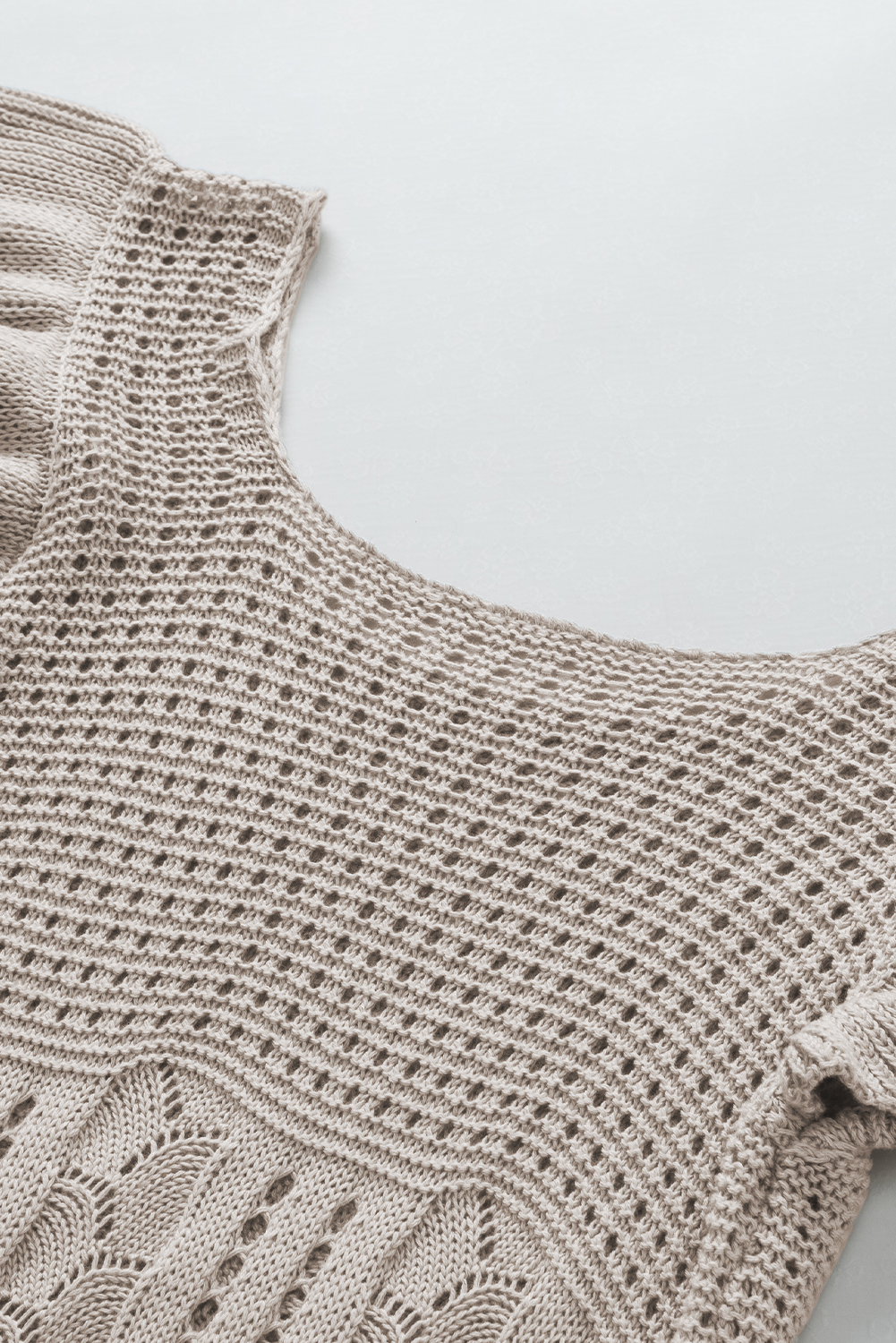 Beige Pointelle Knit Flutter Sleeve Sweater - loveforevers