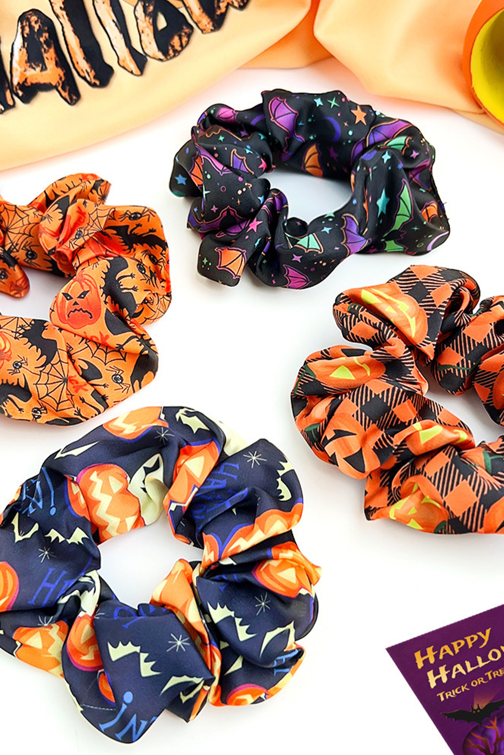 Black Halloween Pattern Print Hair Scrunchie - loveforevers